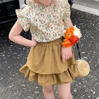2PC Kids Girls' Suit Summer Children's Summer Dress Baby Girl Children's Top+Skirt Two-Piece Set