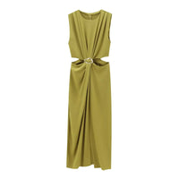 2025 Women's Autumn and Winter New Arrivals Fashion Temperament Open Design Buckle Decoration Sleeveless Long Dress
