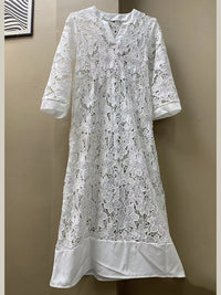 White Embroidery Lace Dress Women Spring Sexy V Neck Hollow Out Party Dress New Boho Loose Long Dress Holiday