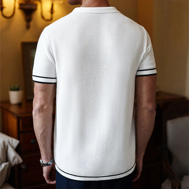 Men's Polo Shirts 2025 Summer Mens Retro Knit Lapel Striped Brand Fashion Short-Sleeved Casual Slim Tops US Size