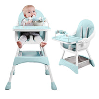 Baby High Chair, Portable Baby Dining Chairs Eat & Play Convertible High Chair with Double-Layer Dinner Plate and Toy Rack