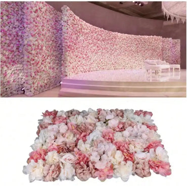 Artificial Flower Wall, 6-Piece 23.62 in. x 15.74 in. White and Pink Artificial Rose Flower Wall Panel for Wedding Decor