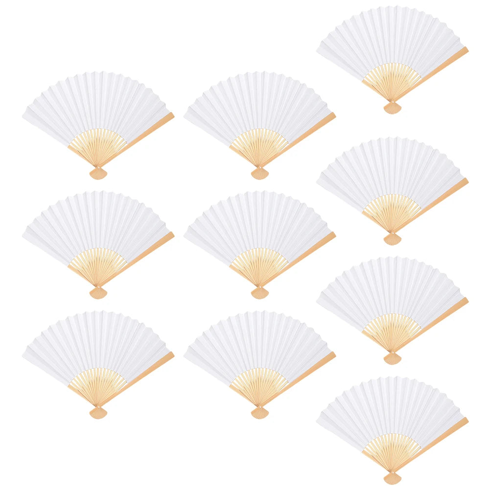6/10/20 Pcs White Paper Hand Fan Chinese Handheld Fan DIY Blank Paper Fan for Wedding Party and Home Decoration