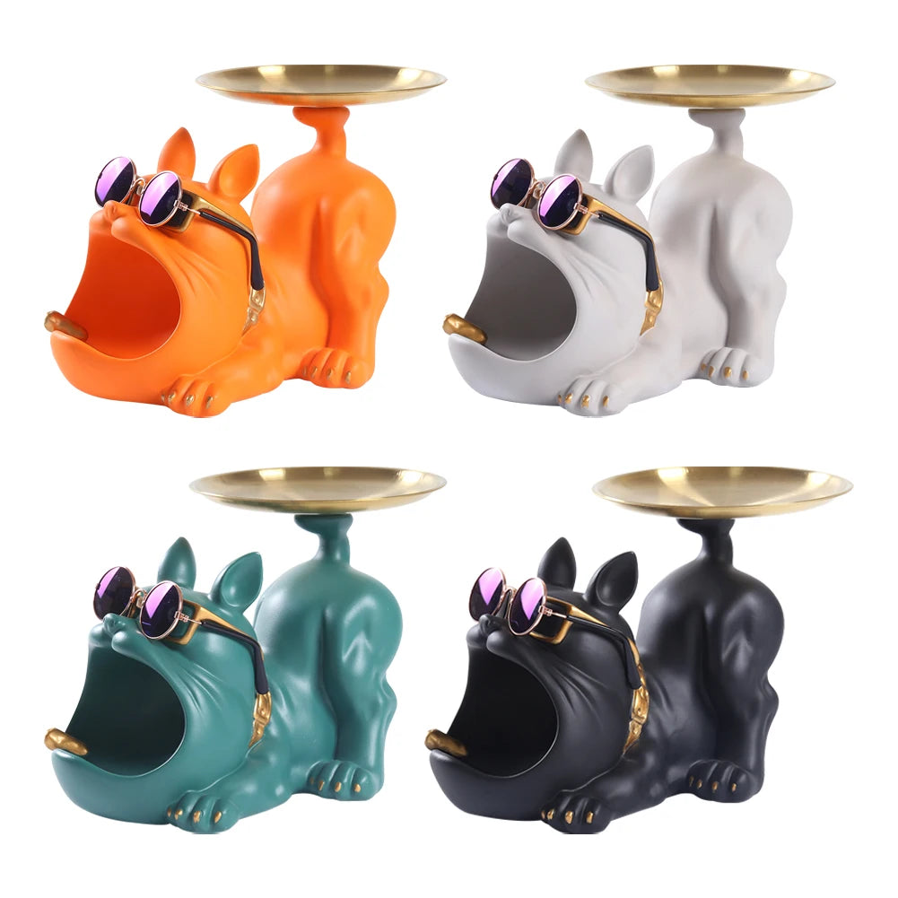 Decorative Magnate Pitbull Statue Resin Crafts Animal Sculpture Storage Tray for Living Room Hallway Home Decoration