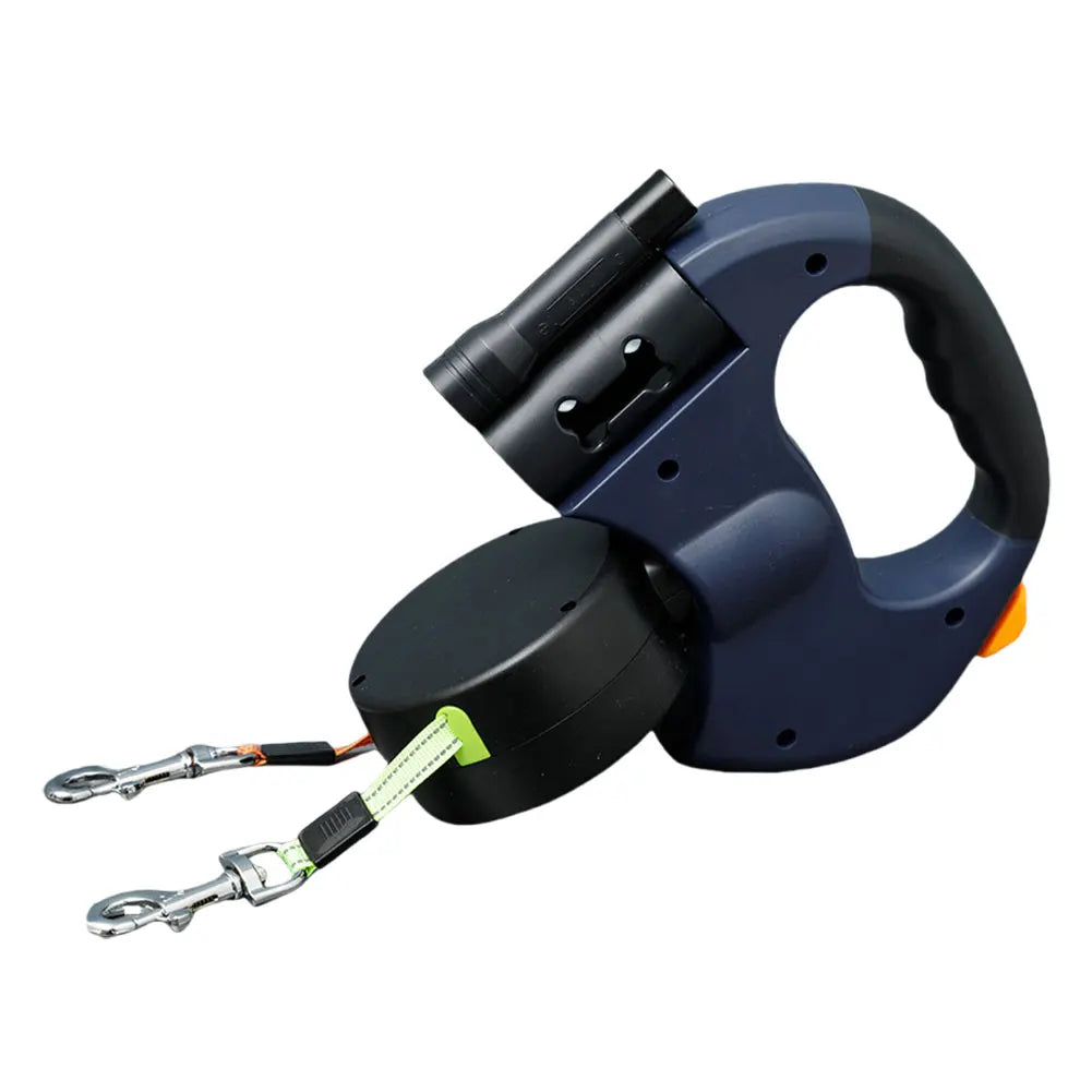 Double Headed Dog Leash Dog Walking Leash 360 Degree Swivel Dual Pet Leash with LED Light Retractable Dog Leash for 2 Dogs
